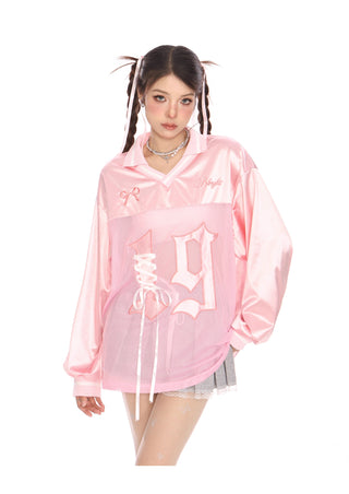 Bow straps long-sleeved graphic jersey