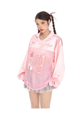 Bow straps long-sleeved graphic jersey