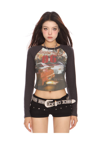 Car graffiti graphic raglan slim top