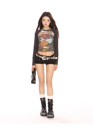 Car graffiti graphic raglan slim top
