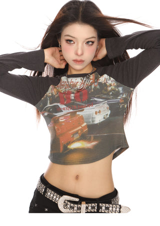 Car graffiti graphic raglan slim top
