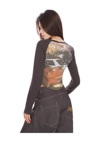 Car graffiti graphic raglan slim top