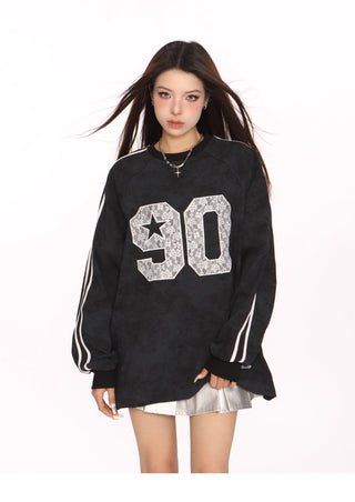 Sporty graphic stripe oversized top