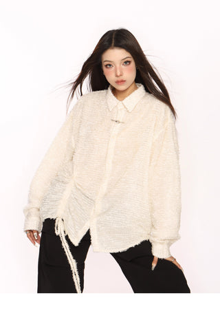 Textured drawstring overshirt