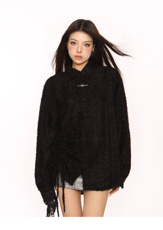 Textured drawstring overshirt