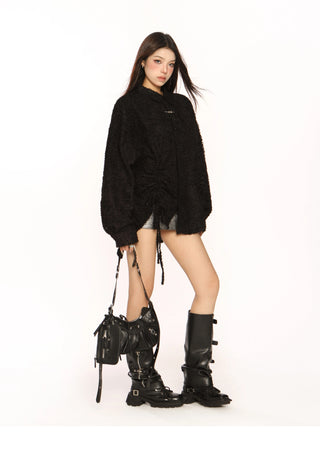 Textured drawstring overshirt
