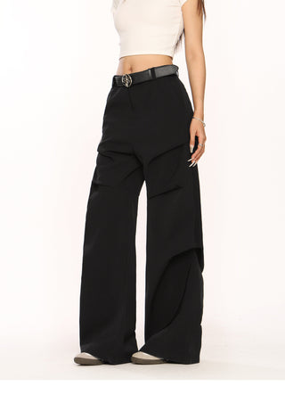 Retro pleated wide-leg trousers