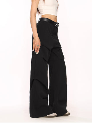 Retro pleated wide-leg trousers