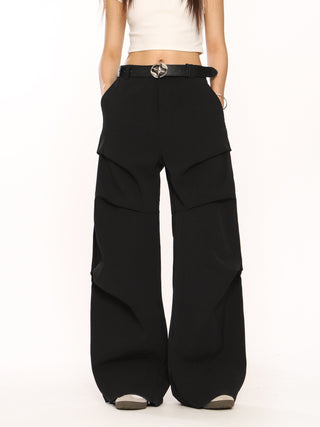 Retro pleated wide-leg trousers