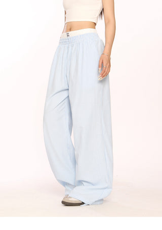 Fake two-piece blue striped trousers