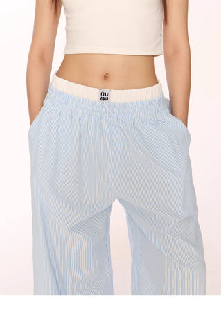 Fake two-piece blue striped trousers