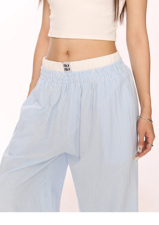 Fake two-piece blue striped trousers