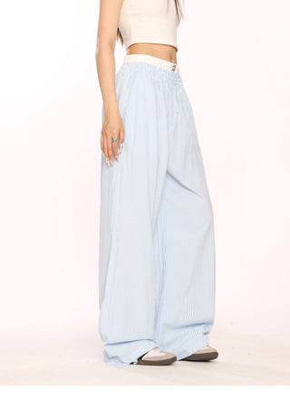 Fake two-piece blue striped trousers