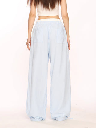 Fake two-piece blue striped trousers