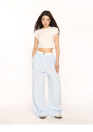 Fake two-piece blue striped trousers
