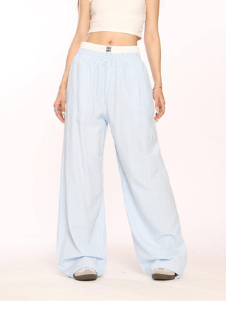 Fake two-piece blue striped trousers