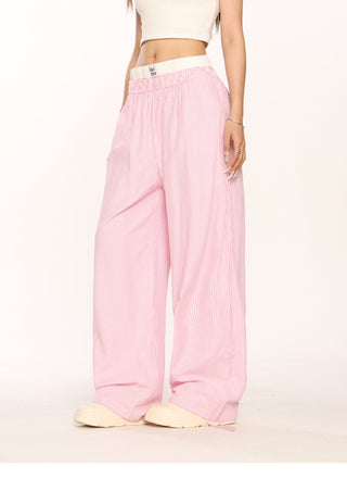 Fake two-piece blue striped trousers
