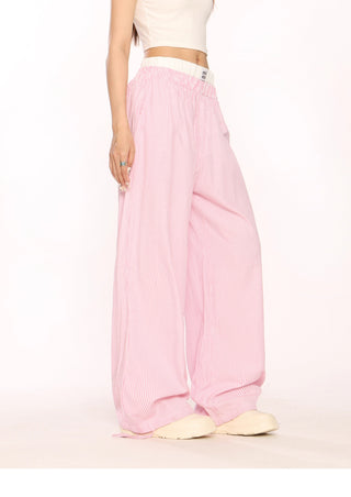 Fake two-piece blue striped trousers