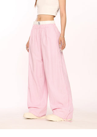 Fake two-piece blue striped trousers