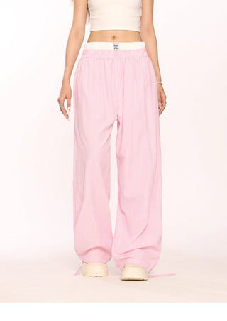 Fake two-piece blue striped trousers