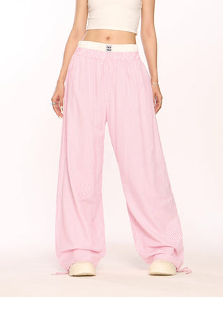 Fake two-piece blue striped trousers