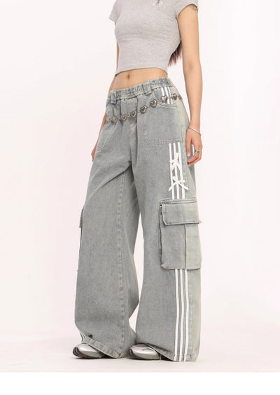 Stripe cargo wide-leg pants