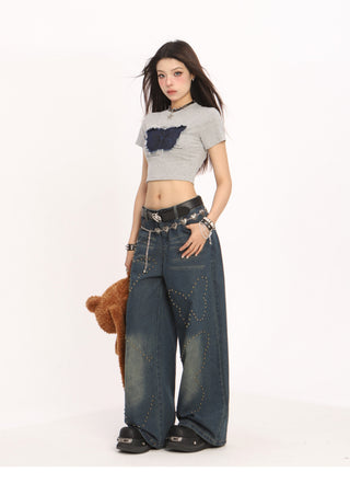 Butterfly rivet high waist jeans