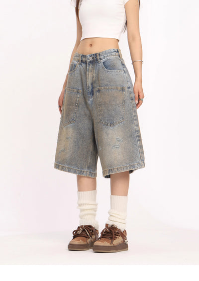 Multi-pocket washed jorts