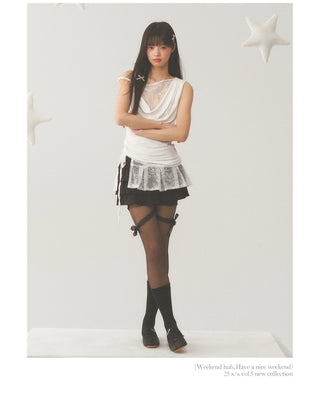[WEEKH] Asymmetric lace vest