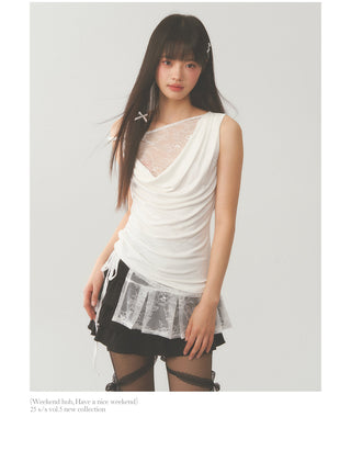 [WEEKH] Asymmetric lace vest