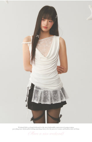 [WEEKH] Asymmetric lace vest