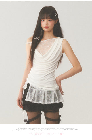 [WEEKH] Asymmetric lace vest