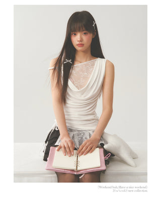 [WEEKH] Asymmetric lace vest