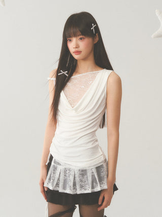 [WEEKH] Asymmetric lace vest