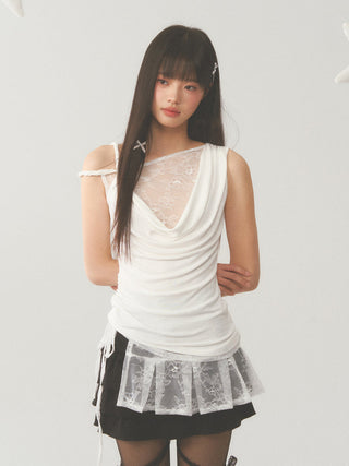 [WEEKH] Asymmetric lace vest