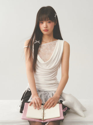 [WEEKH] Asymmetric lace vest