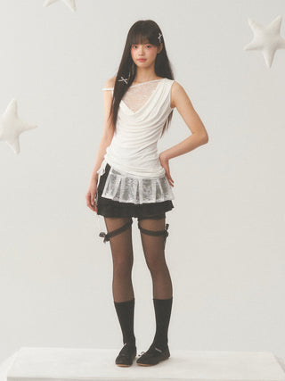 [WEEKH] Asymmetric lace vest