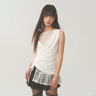 [WEEKH] Asymmetric lace vest