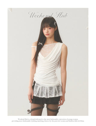 [WEEKH] Asymmetric lace vest