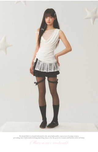 [WEEKH] Pleated short skirt