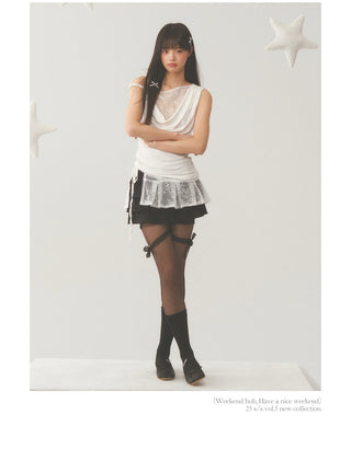 [WEEKH] Pleated short skirt
