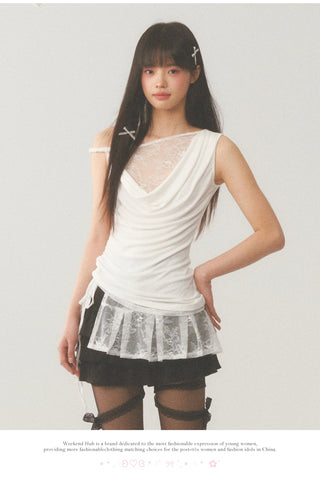 [WEEKH] Pleated short skirt