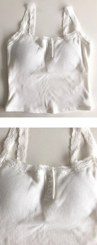lace button cap top