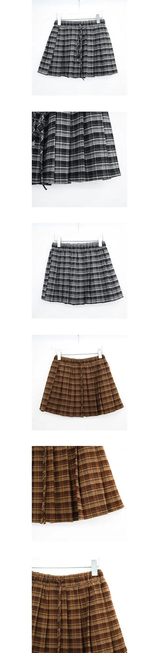 pleats check skirt