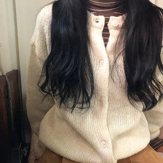 button alpaca knit cardigan