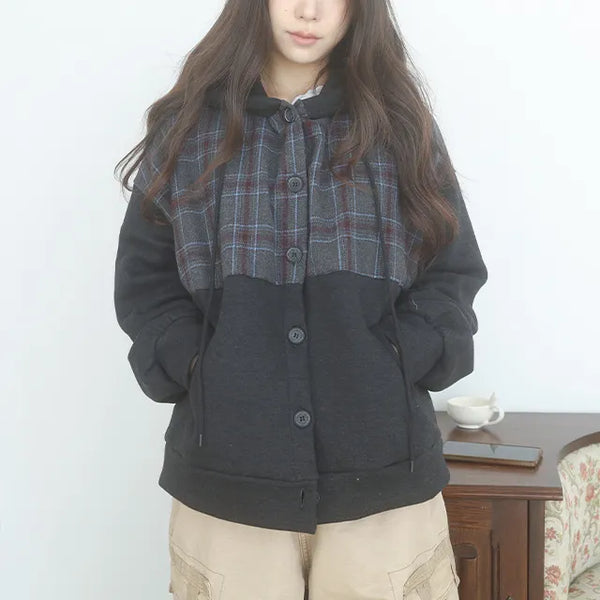 nerua check hood cardigan