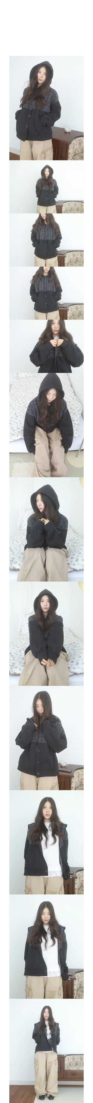 nerua check hood cardigan