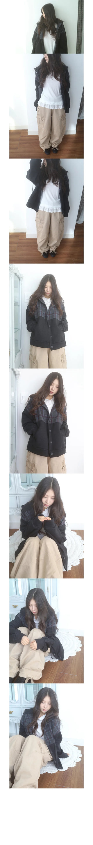 nerua check hood cardigan