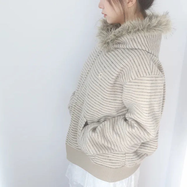 hori stripe hood zipup