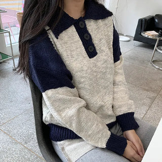 block color button knit